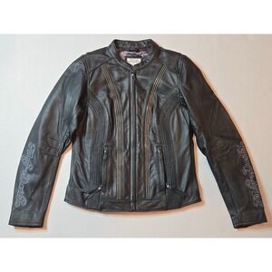 Harley Davidson Womens Size S Night Storm Winged Black Leather Jacket 97090-12VW